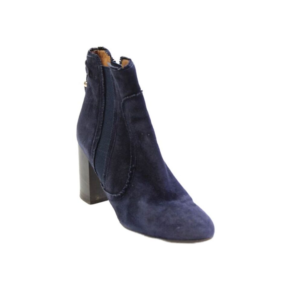 Aquazzura Womens Suede Tassel Detail Block Heels Ankle Boots Shoes Blue Size 6.5